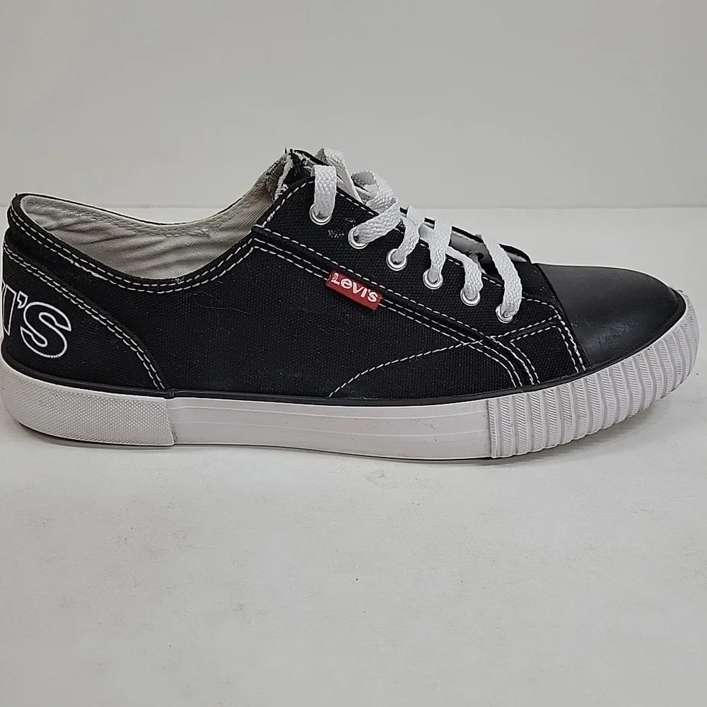 Levis Women's Size 8.5 Logo Sneakers Canvas Low-Top Shoes‎ Black/White